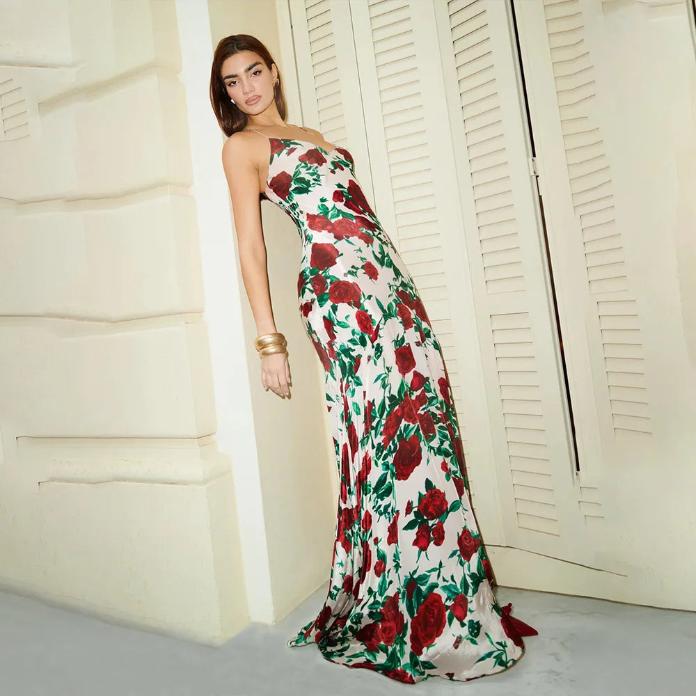 Floral Print Backless Maxi Dress