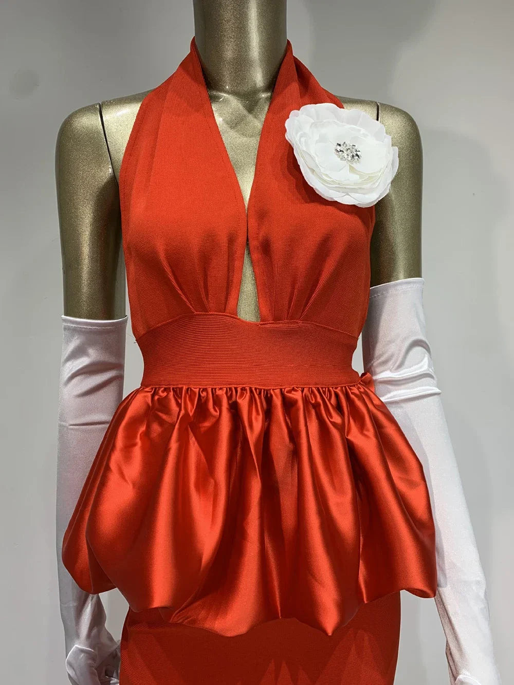 Backless 3D Flower Tight Long Bandage Dress