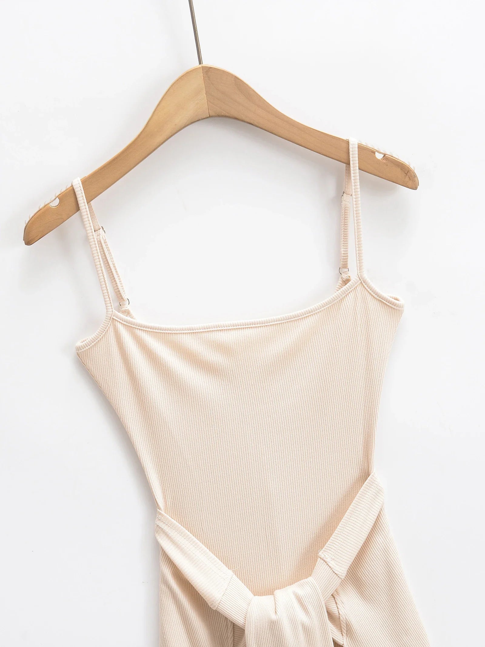 Rib Knitted Sling Bodysuits With Bow Sashes Hem