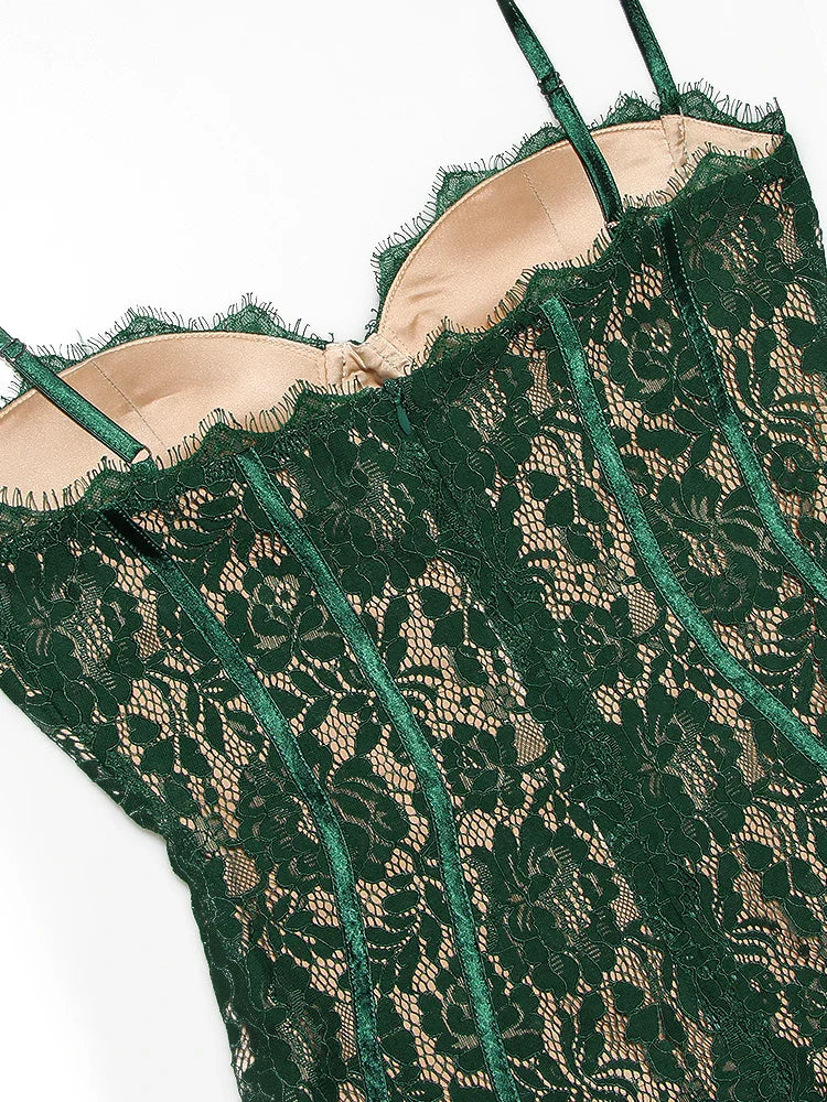 Spaghetti Strap Midi Green Dress