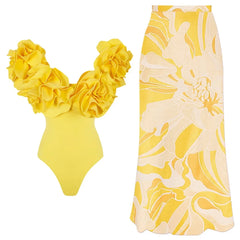 Flower Ruffle Push-Up Off-Shoulder Swimwear Set