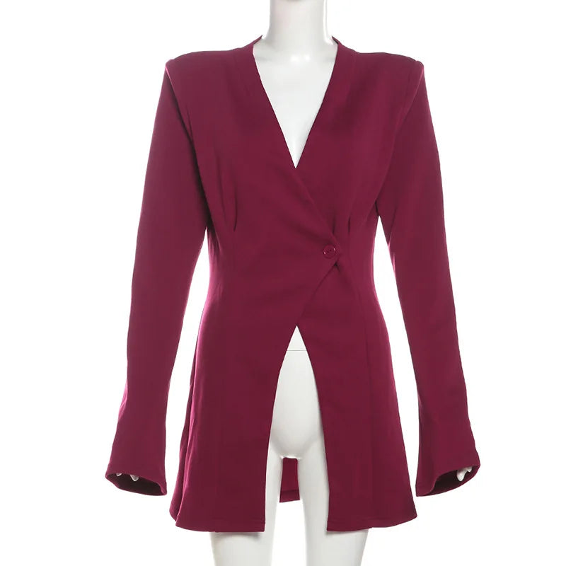 Long Sleeve V Neck Button Blazer