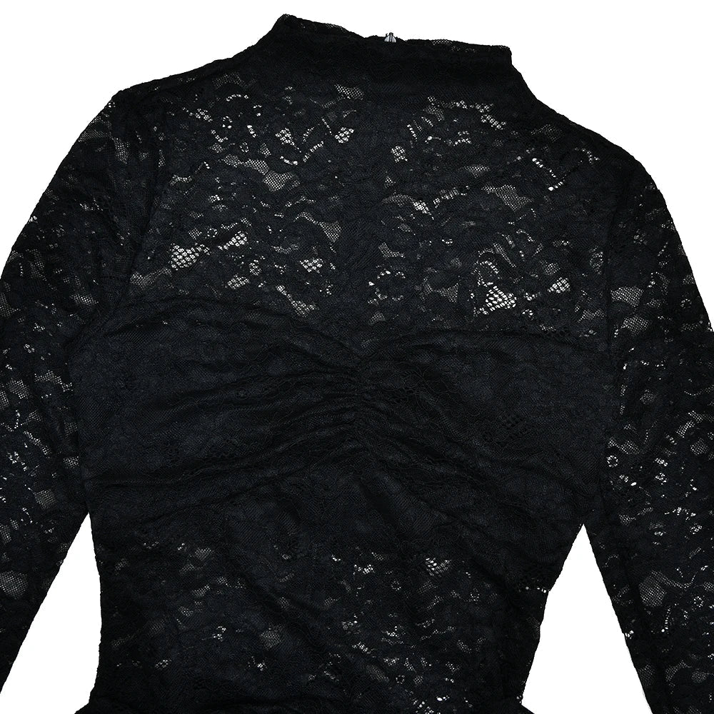 Lace Black Long Sleeve Print Floral Dress