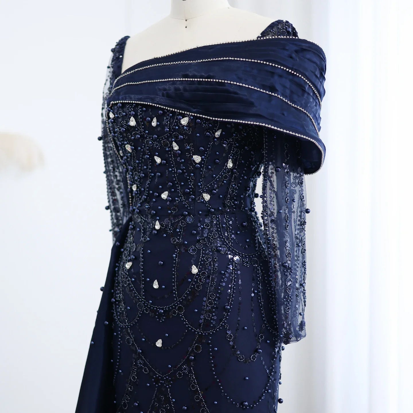 Crystal Mermaid Evening Gown with Overskirt