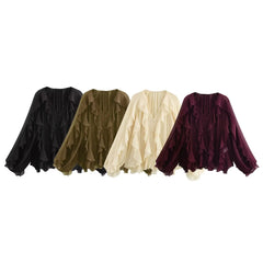 Ruffled Shirt Women Loose Lace Up Tops