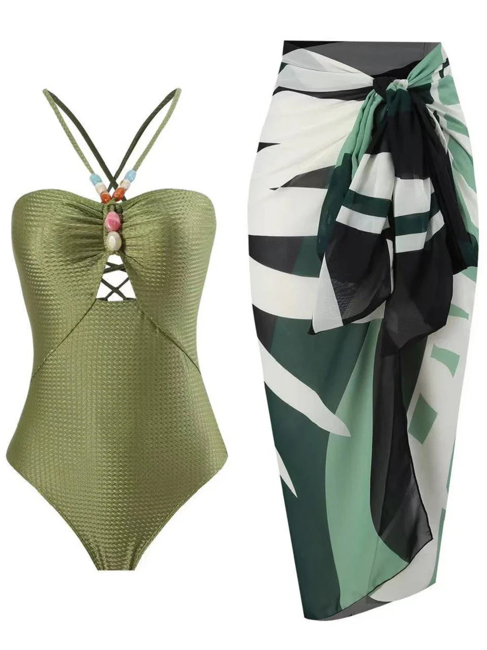 Drawstring Bodysuit With Long Skirt