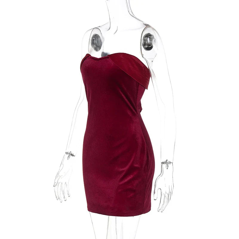 Velvet Off-shoulder Strapless Mini Dress