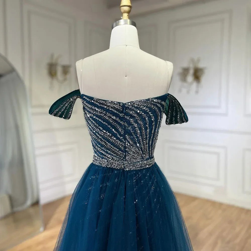 Boat Neck Split Mermaid Elegant Beaded Gowns