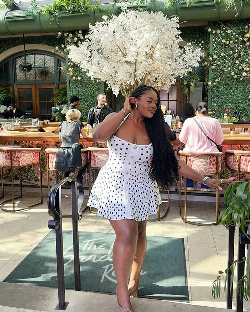 Halter Polka Dot Square Collar Mini Dress