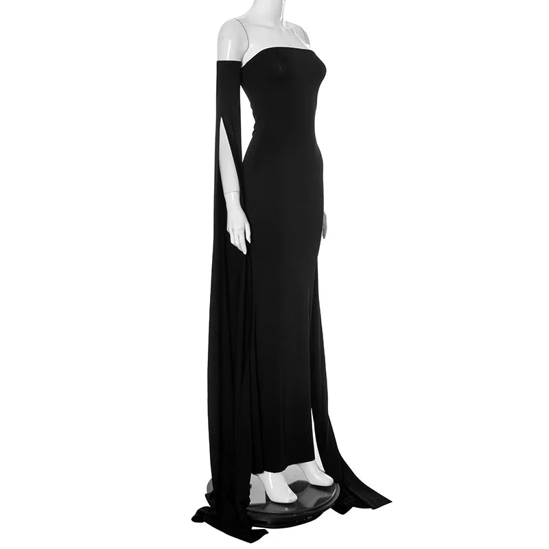 Strapless Extra-long Flare Sleeves Dress