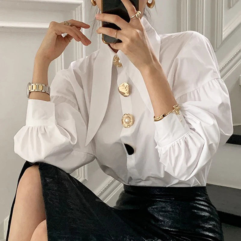 White Shirt With Large Gold Buttons