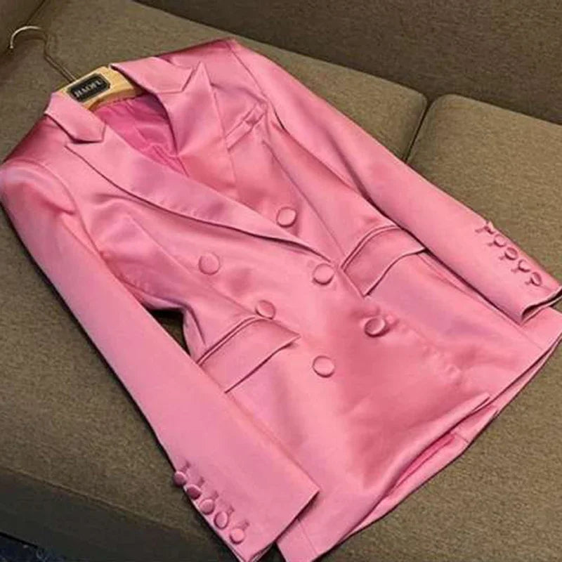 Pink Single Breasted jacket Suit two piece sets