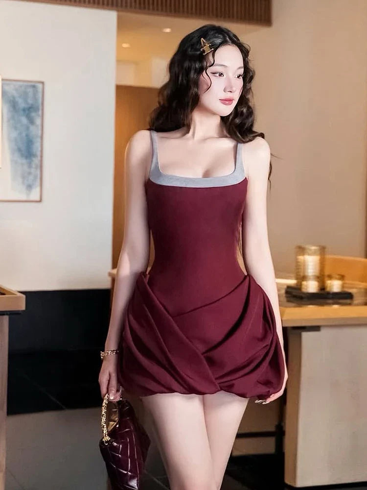 Patchwork Square Collar Ruffles Mini Dress