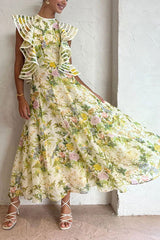 Backless Print Lace up Large Swing Dress for