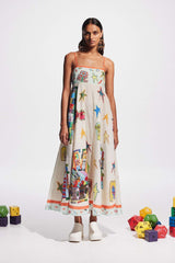 Graffiti Cotton Linen Printing Positioning Sling Swing Dress