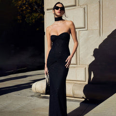 High End Slim Fit Tube Top Backless Stitching Fishtail Dress Long