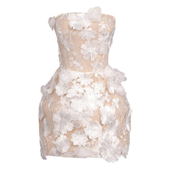 Off Shoulder Tube Top Dress White Bustle Three Dimensional Floral Embroidery Off Shoulder Slim Two Pieces