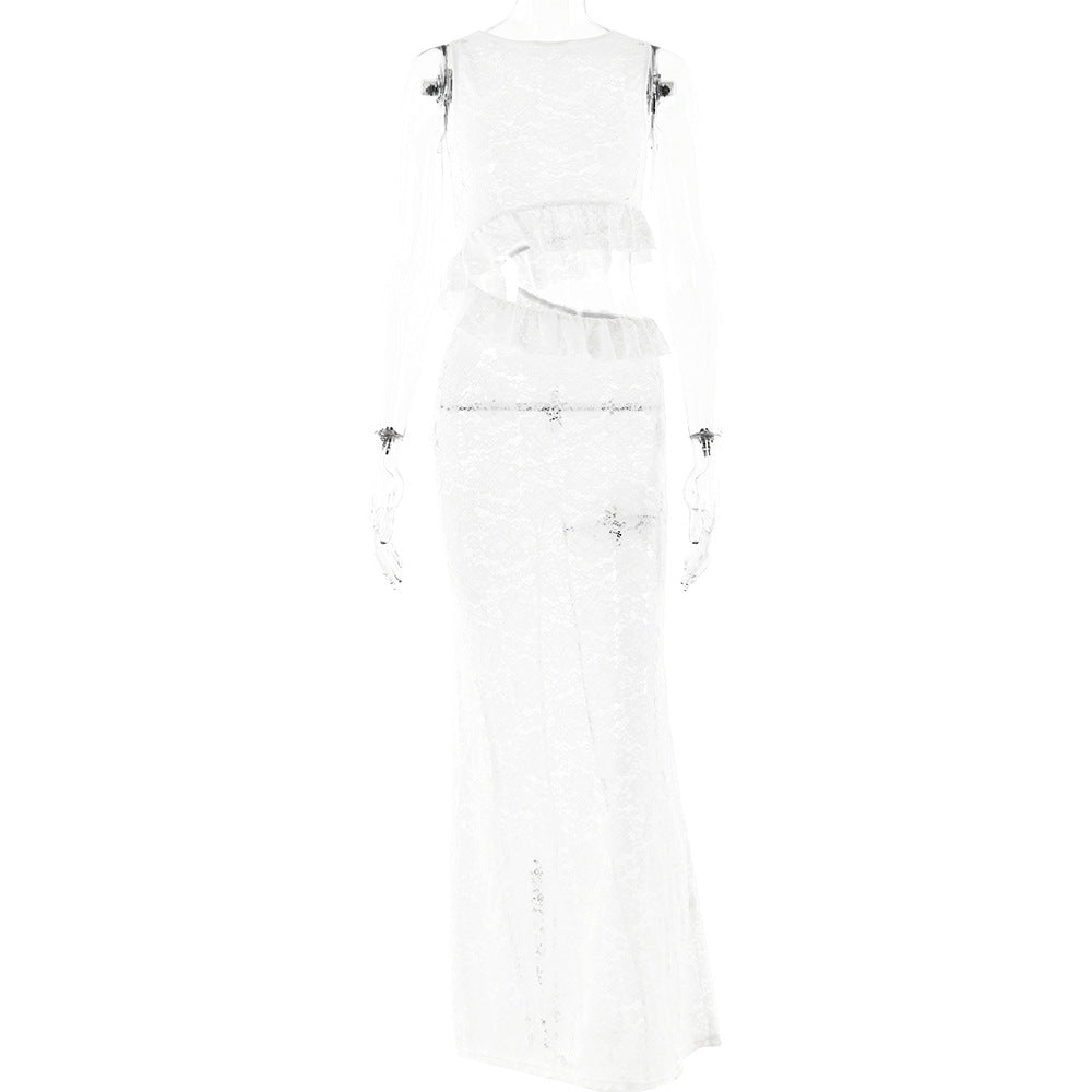 Lace Hollow Out Cutout Round Neck Sleeveless Dress Slim Fit Dress