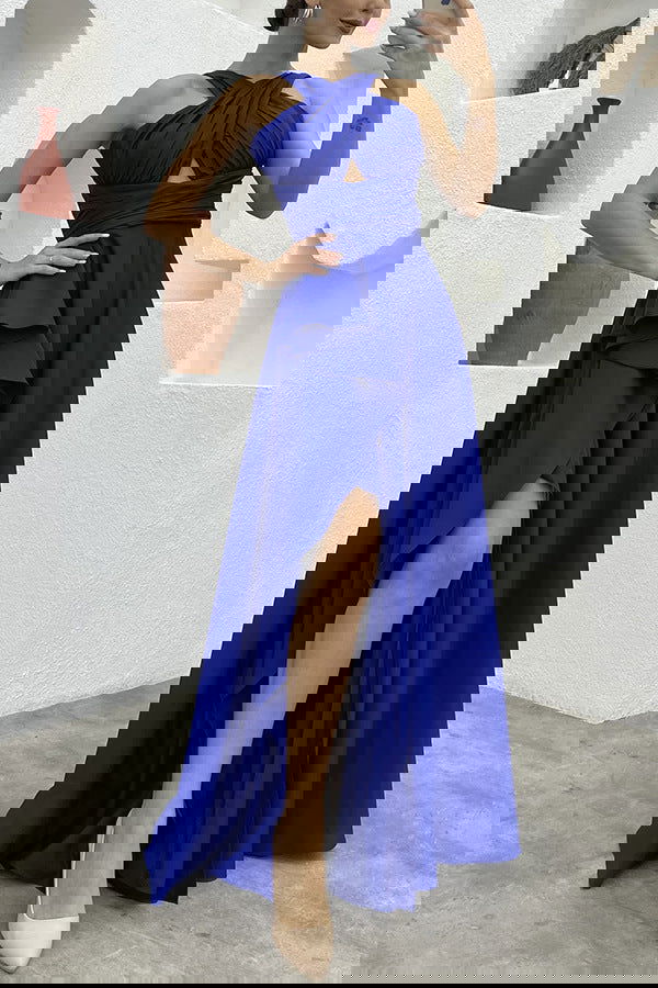 Sleeveless Solid Color Irregular Asymmetric Maxi Dress for