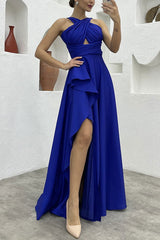 Sleeveless Solid Color Irregular Asymmetric Maxi Dress for