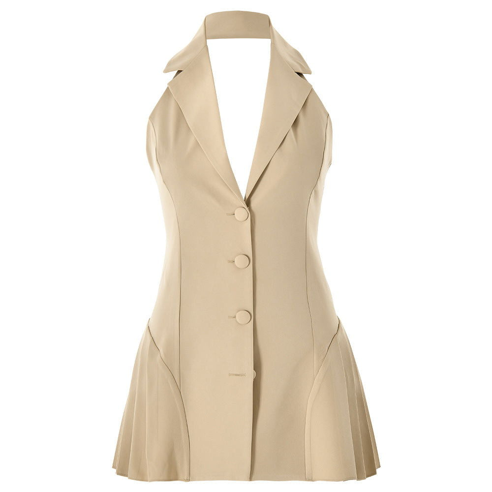 Slim Fit V Neck Halter Dress Backless Sleeveless Hip Dress