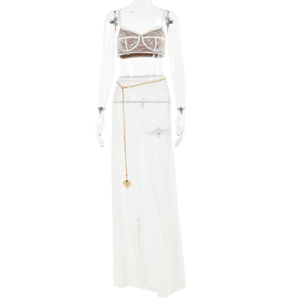 Conjunto de dos piezas con vestido de noche, espalda descubierta y falda de cola de pez