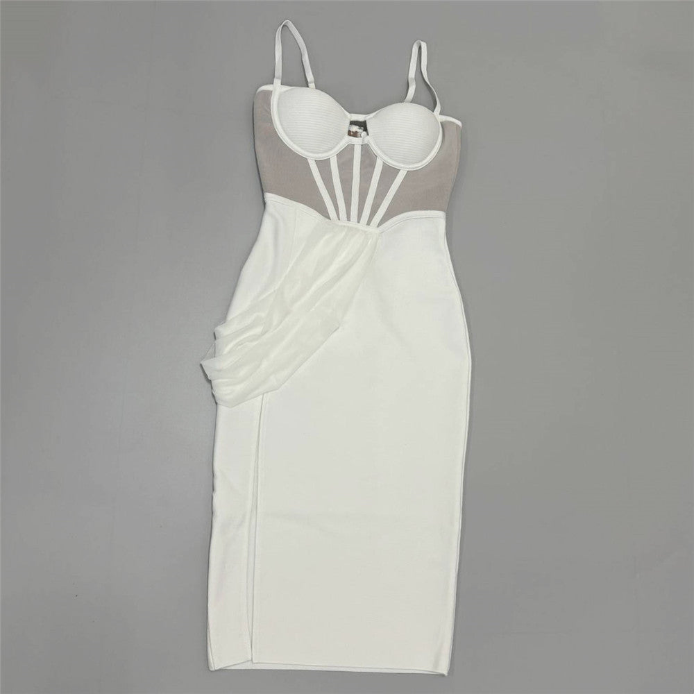 Split Sling Bandage Dress Mesh Patchwork Tight Party Dress Dress