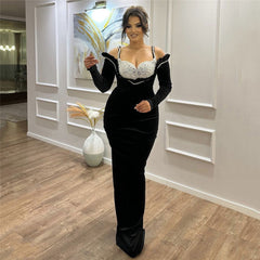 Strapless Suspenders Beading Lace Bandage One Piece Dress Party Gathering Formal Dress