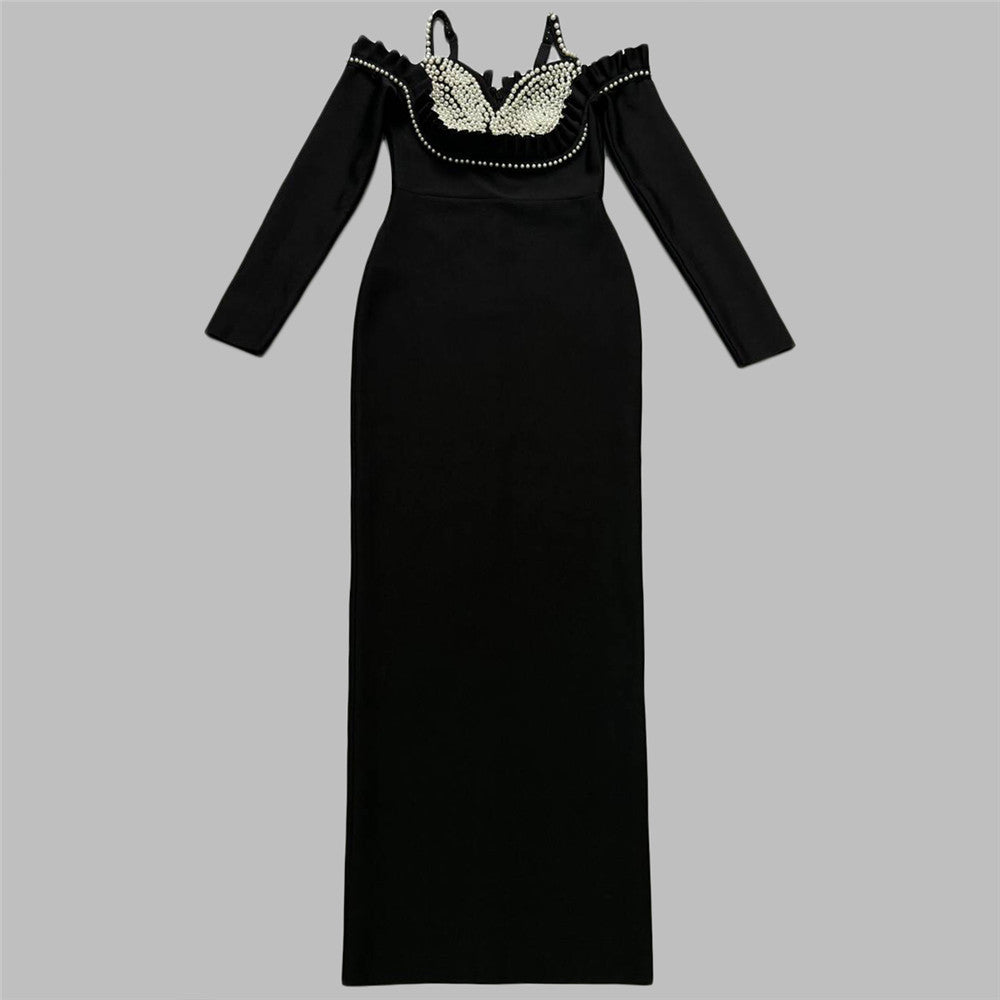 Strapless Suspenders Beading Lace Bandage One Piece Dress Party Gathering Formal Dress