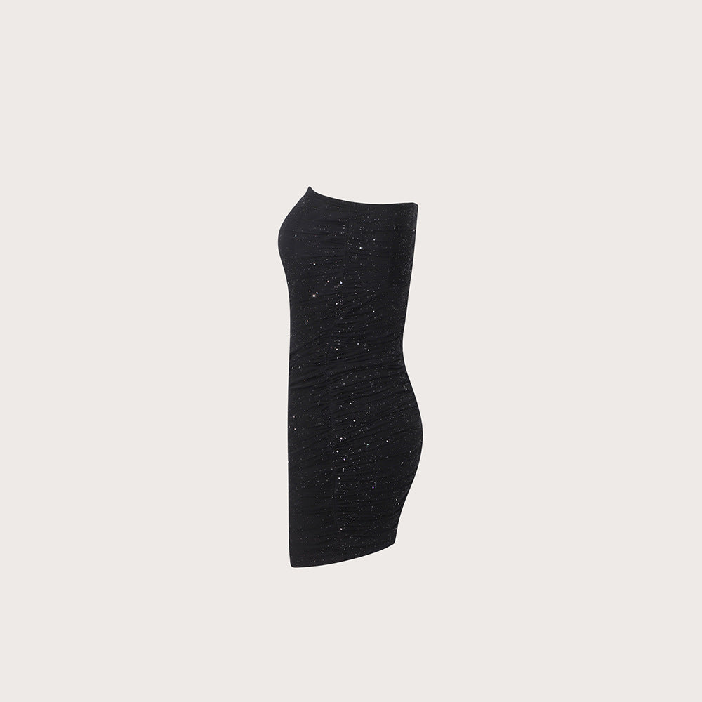 Vestido corto ajustado de fiesta con escote tipo tubo y espalda descubierta, corsé con varillas y polvos espolvoreados, vestido dulce y picante con hombros descubiertos