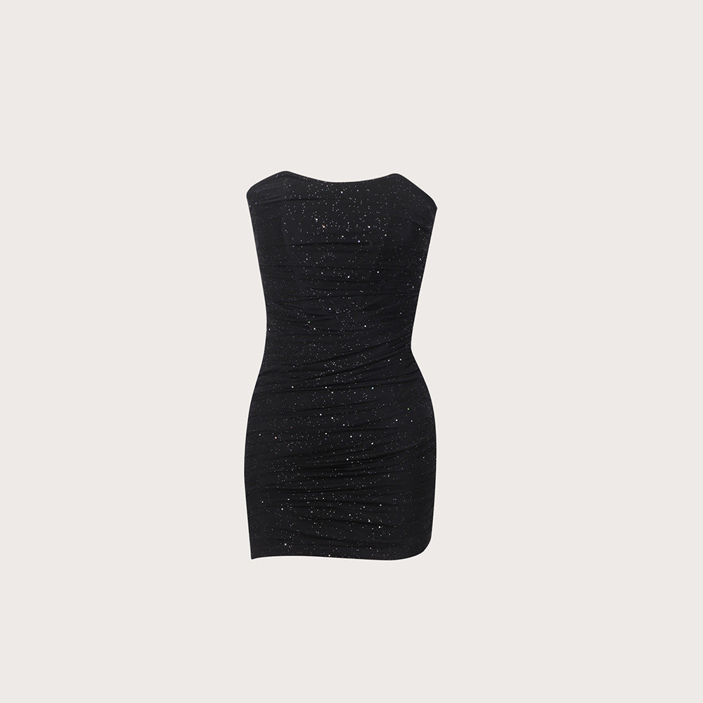 Vestido corto ajustado de fiesta con escote tipo tubo y espalda descubierta, corsé con varillas y polvos espolvoreados, vestido dulce y picante con hombros descubiertos