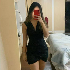 V Neck Off Shoulder Dress High Sense Ladies Party Hip Dress