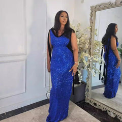 V neck Lace up Sequined Waist Dress