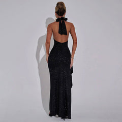 Wear Sleeveless Halter Backless Slim Fit Slit Dress