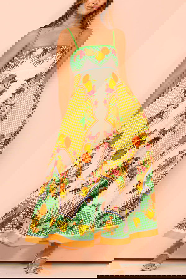 Wear Spaghetti Strap Floral Print Sleeveless Swing Cotton Linen Dress Amplified craft