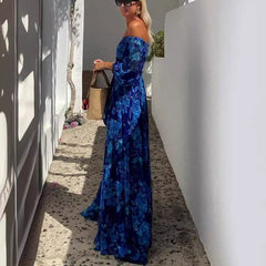 off Neck Printed Large Swing Maxi Dress