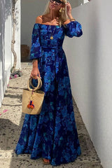 off Neck Printed Large Swing Maxi Dress