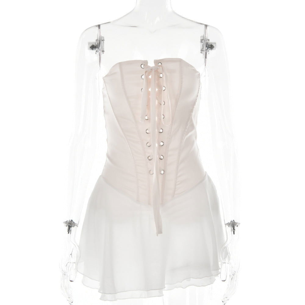off Neck Tube Top Lotus Leaf Short Bandage Backless Dress