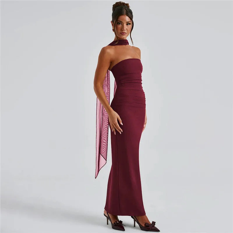 Mesh Sleeve Off-shoulder Long Dress