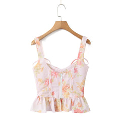 Ribbon Bow Strap Ruffles Hem Top