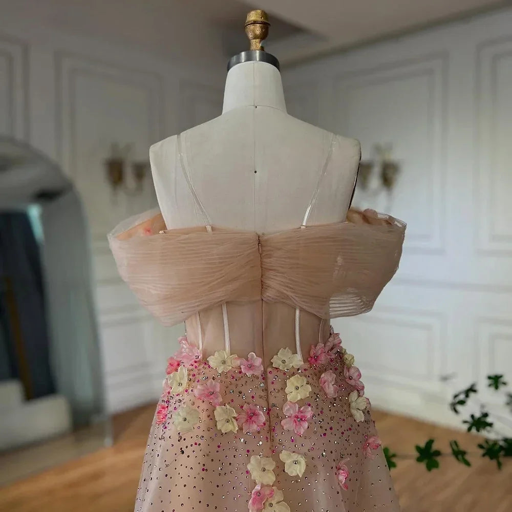 Beaded Off-shoulder Evening Gown with Overskirt