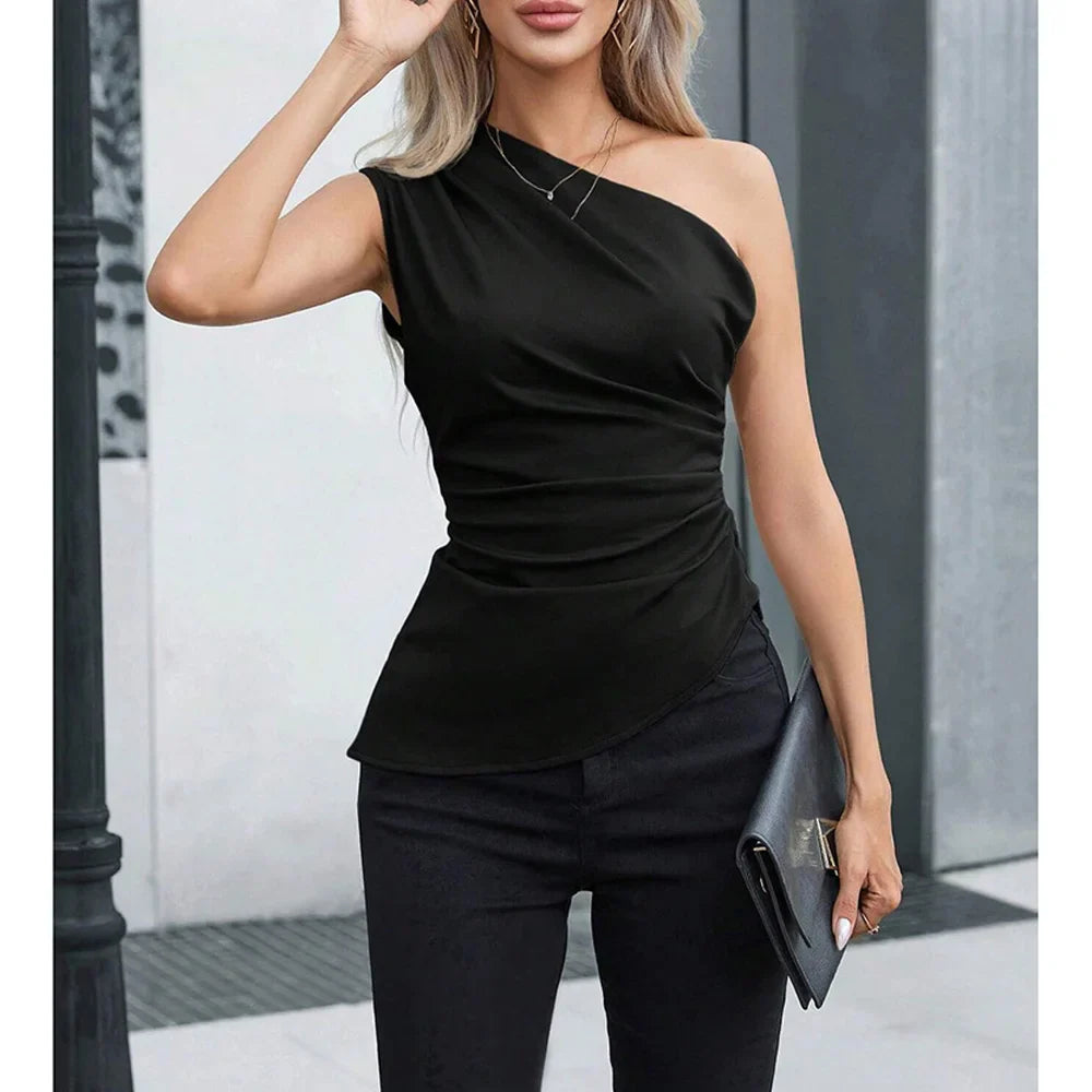 Sleeveless One-Shoulder Skinny Fit Tank Top