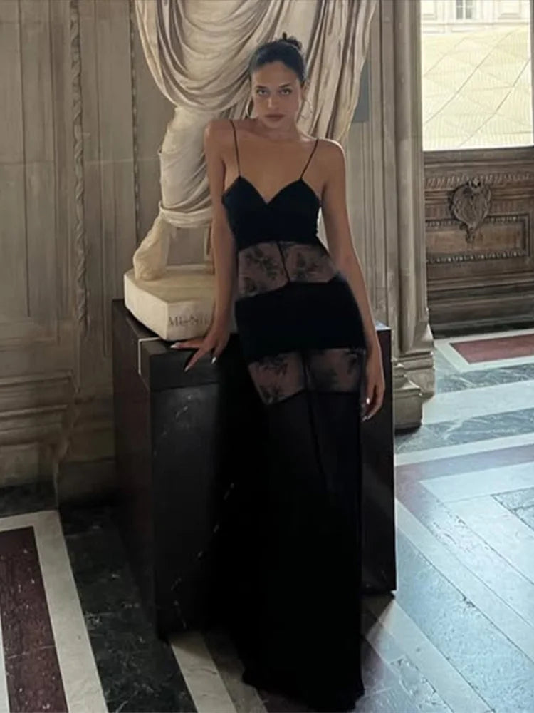 Lace See Through Sleeveless Long Dress
