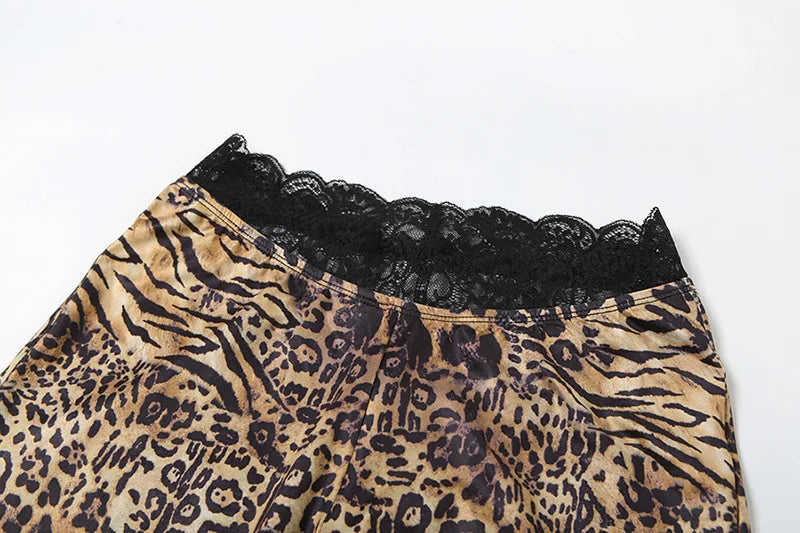 Leopard Print Two-Piece Cami Flare Pantsuit
