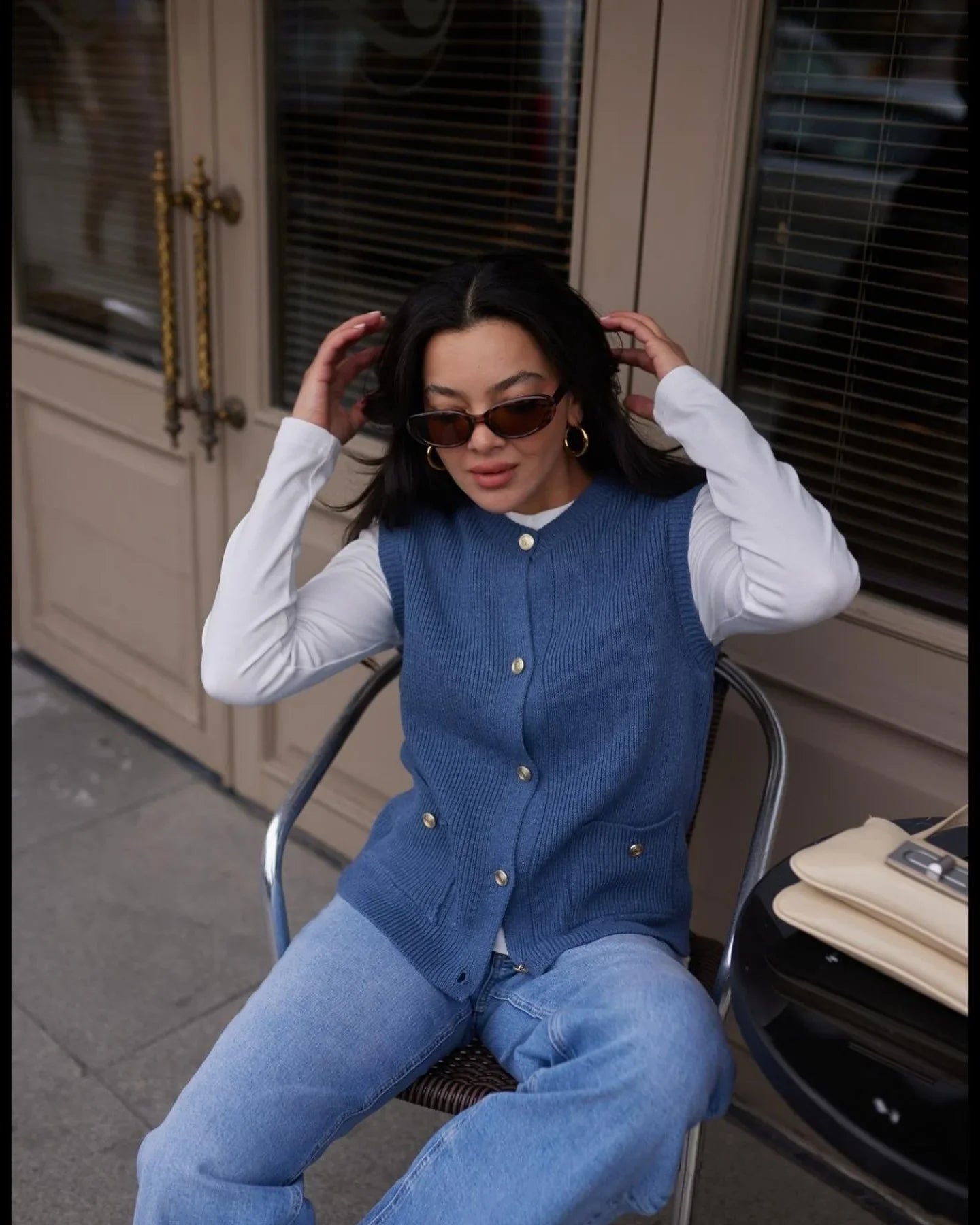 Sleeveless Pocket Solid Knit Cardigan