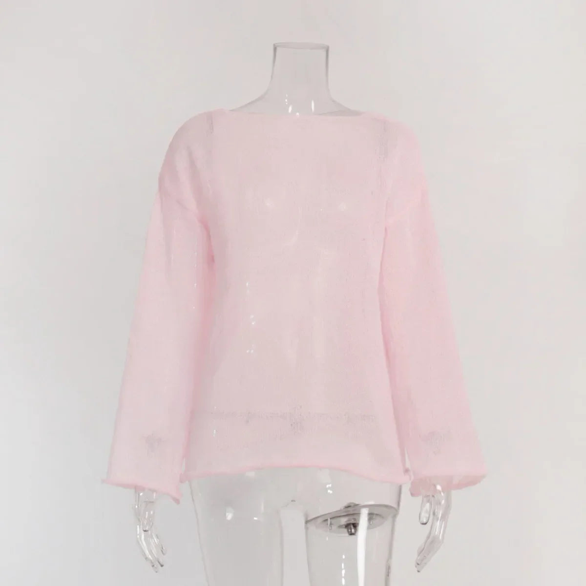 Hollow Solid See-through Long Sleeve Knitted Top