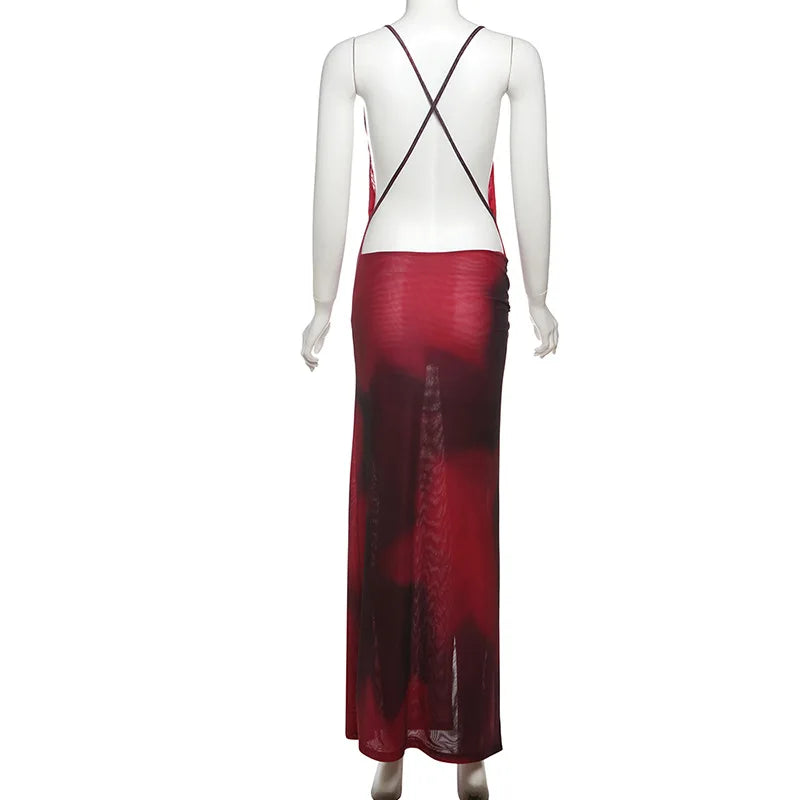 Backless Split Red Summer Beach Vacation Dresses