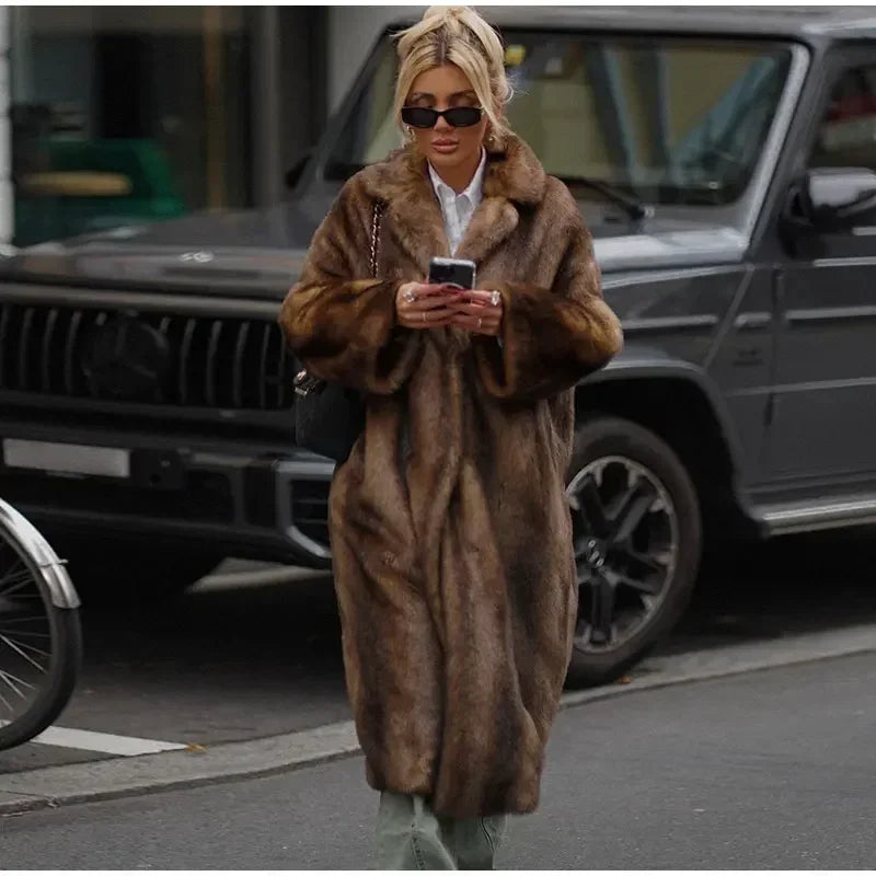Faux Fur Lapel Fluffy Plush Warm Coat