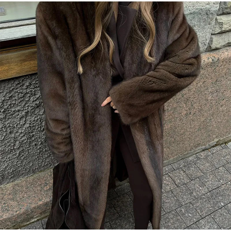 Faux Fur Lapel Fluffy Plush Warm Coat