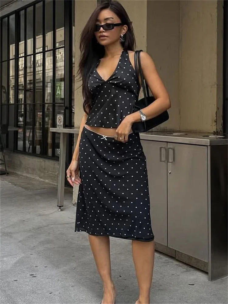 Lace-Up Sleeveless Top Bow Mini Skirt Outfits